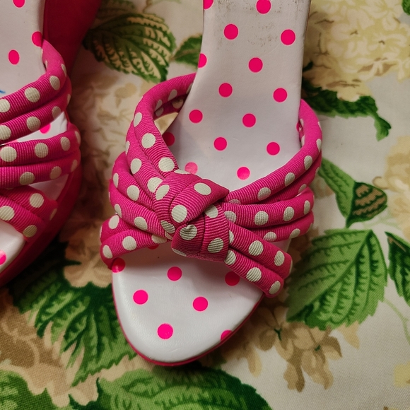 Vtg ๐ Betseyville ๐ platform polka dot pinup barbie princess party wedges!๐๐ - Picture 11 of 12